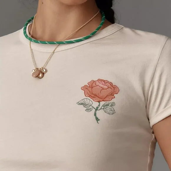 Anthropologie Letluv Rose Graphic Tee Cream Size: XS - Picture 4 of 8